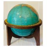 K - Vintage 17-Inch Replogle World Globe with Wooden Stand