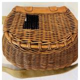 K - Vintage Wicker Creel Basket with Canvas Strap 16 Inch