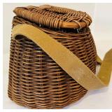 K - Vintage Wicker Creel Basket with Canvas Strap 16 Inch