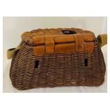 K - Vintage Wicker Creel Basket with Canvas Strap 16 Inch