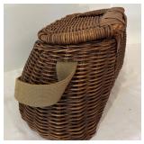 K - Vintage Wicker Creel Basket with Canvas Strap 16 Inch