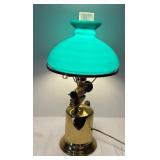 LR - Vintage Brass Table Lamp with Blue Glass Shade