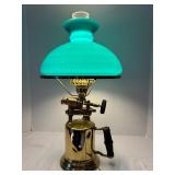 LR - Vintage Brass Table Lamp with Blue Glass Shade