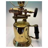 LR - Vintage Brass Table Lamp with Blue Glass Shade