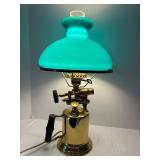 LR - Vintage Brass Table Lamp with Blue Glass Shade
