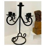 K - Vintage Decor Collection: Wrought Iron Candelabra, Wooden Statue, Binoculars, and Accents