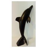 K - 19-Inch Hand-Carved Wooden Dolphin Sculpture