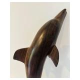 K - 19-Inch Hand-Carved Wooden Dolphin Sculpture