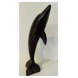 K - 19-Inch Hand-Carved Wooden Dolphin Sculpture