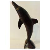 K - 19-Inch Hand-Carved Wooden Dolphin Sculpture