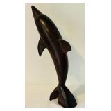 K - 19-Inch Hand-Carved Wooden Dolphin Sculpture