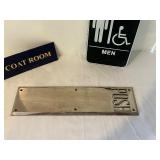 K - Set of 3 Commercial Building Signs: Push Plate, Men Restroom, and Coat Room