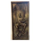 LR - Wood Carved Wall Art Panel Featuring Bearded Man with Book