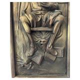 LR - Wood Carved Wall Art Panel Featuring Bearded Man with Book