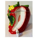 K - Ceramic Strawberry Beverage Dispenser with Lid and Spout, 15 Inch Tall
