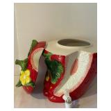 K - Ceramic Strawberry Beverage Dispenser with Lid and Spout, 15 Inch Tall
