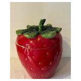 K - Ceramic Strawberry Beverage Dispenser with Lid and Spout, 15 Inch Tall