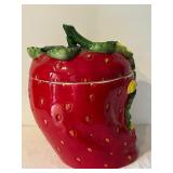 K - Ceramic Strawberry Beverage Dispenser with Lid and Spout, 15 Inch Tall