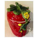 K - Ceramic Strawberry Beverage Dispenser with Lid and Spout, 15 Inch Tall