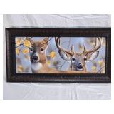 Jerry Gadamus Signed Doe & Buck Airbrush Art with Frame - Numbered 90/1000 - Approx 14x28