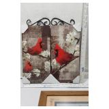 Lot of 3 Framed Art Pieces with Cardinals, Geese and Teddy Bears