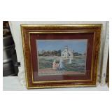 Framed Ann Mount Artwork Prints with Gold Trim The prints depict various outdoor activities, including walking to a schoolhouse and playing by a stream