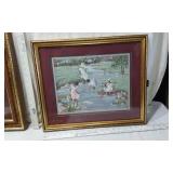 Framed Ann Mount Artwork Prints with Gold Trim The prints depict various outdoor activities, including walking to a schoolhouse and playing by a stream