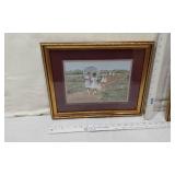 Framed Ann Mount Artwork Prints with Gold Trim The prints depict various outdoor activities, including walking to a schoolhouse and playing by a stream
