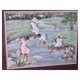 Framed Ann Mount Artwork Prints with Gold Trim The prints depict various outdoor activities, including walking to a schoolhouse and playing by a stream