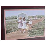 Framed Ann Mount Artwork Prints with Gold Trim The prints depict various outdoor activities, including walking to a schoolhouse and playing by a stream