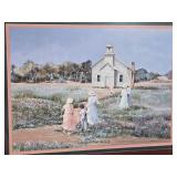 Framed Ann Mount Artwork Prints with Gold Trim The prints depict various outdoor activities, including walking to a schoolhouse and playing by a stream