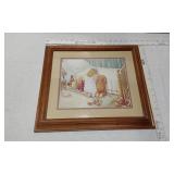 Three Framed Art Prints with Charming Scenes - The first print depicts a child with a calf in a pastoral setting, the second shows two children in a field, and the third features a child with toys