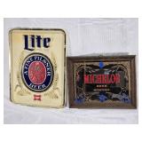 Miller Lite Vintage Plastic Advertising Sign and Michelob Mirror - both with wear