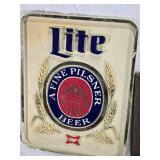 Miller Lite Vintage Plastic Advertising Sign and Michelob Mirror - both with wear