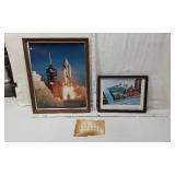Framed Space Shuttle Launch and Airplane Pilot Prints with Vintage Military Paper