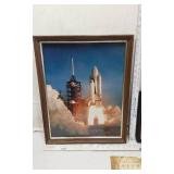 Framed Space Shuttle Launch and Airplane Pilot Prints with Vintage Military Paper