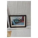 Framed Space Shuttle Launch and Airplane Pilot Prints with Vintage Military Paper