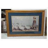 Framed Art and Photographs The largest piece depicts a young girl leading geese, a religious scene, cityscapes and a Coca-Cola themed print