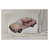 Set of Vintage Illustrations including Hand Holding a Coin, Piston, Car Diagram, and Train Art