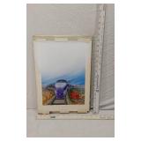 Set of Vintage Illustrations including Hand Holding a Coin, Piston, Car Diagram, and Train Art