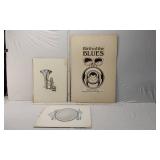Birth of the Blues Concept Poster and Instrument Illustrations Set including Blues Foundation Memphis TN Poster, Brass Instrument Illustrations, and Dining Plate Illustration