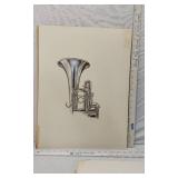 Birth of the Blues Concept Poster and Instrument Illustrations Set including Blues Foundation Memphis TN Poster, Brass Instrument Illustrations, and Dining Plate Illustration