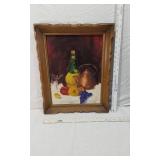 Lot of 4 Framed Paintings by D. Moses including a still life with fruit and a bottle, a vibrant peacock with a white goose, and two paintings of flying birds