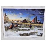Jim Hansel "Harvest Roosters" Print, Artist Signed - approx 13x17