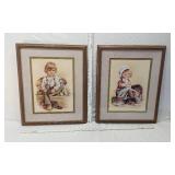 Boy with His Dog and Girl with Her Cat Art Prints by J. Darcey
