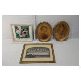 Vintage Framed Art Prints including Norman Rockwell and Last Supper also a Boy and a Girl