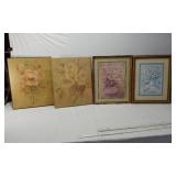 Floral Art Pieces  including Rose, Pansy, and Blue Bouquet Prints