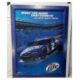 Miller Lite Motorsports Wall Haning Decor - Was Formerly Hung with Screws Through the Frame - Approx. 29x35