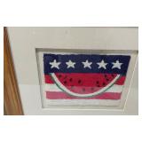Framed Watermelon and Stars Punch Needle Art - approx. 18.5 x 16