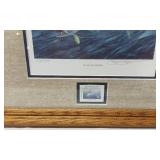 Framed "Gulls Over Striper" Print by Killen with Stamp 1983 Stiped Bass Stamp, numbered 69/750